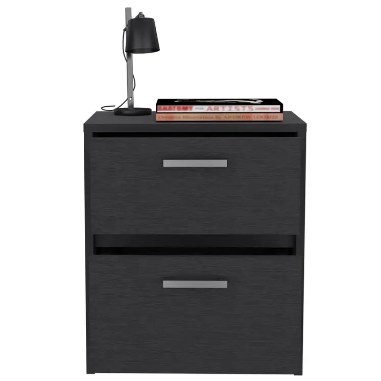 19" Black Wood Two Drawer Nightstand