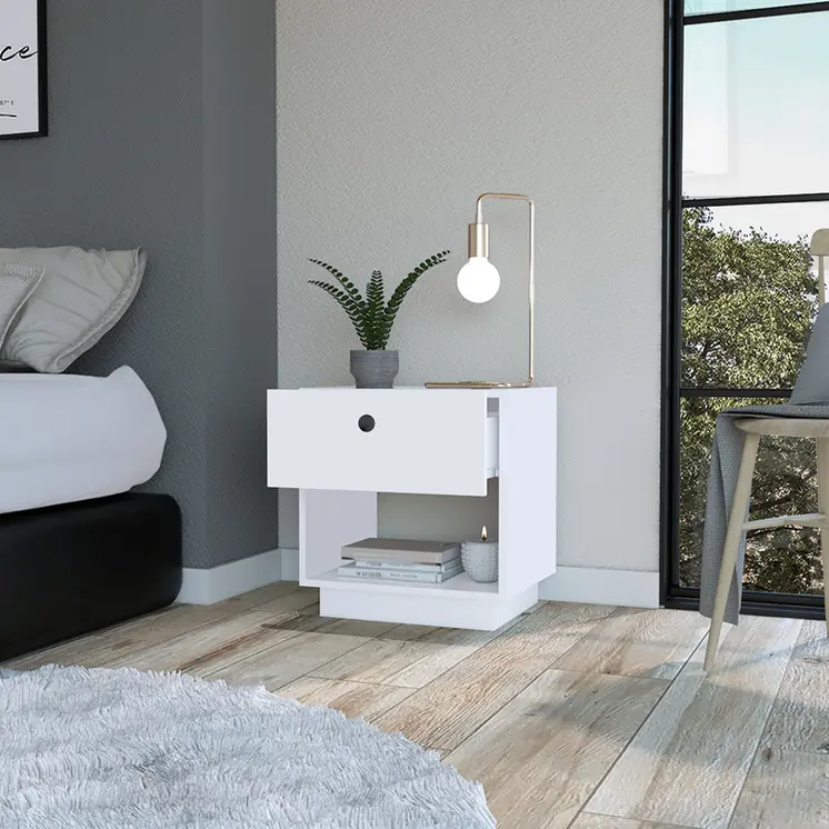 20" White Wood One Drawer Nightstand