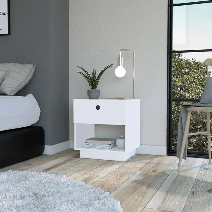 20" White Wood One Drawer Nightstand