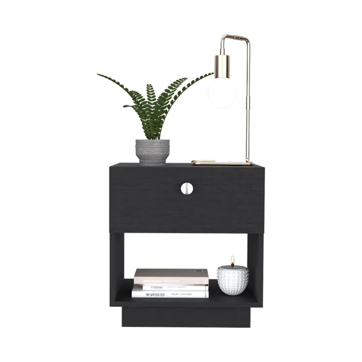 20" Black Wood One Drawer Nightstand