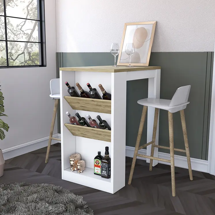 36" Natural and White Wood Kitchen Island With Storage