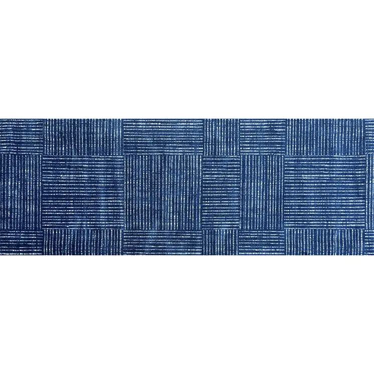 2' X 6' Navy Blue Striped Washable Runner Rug With UV Protection