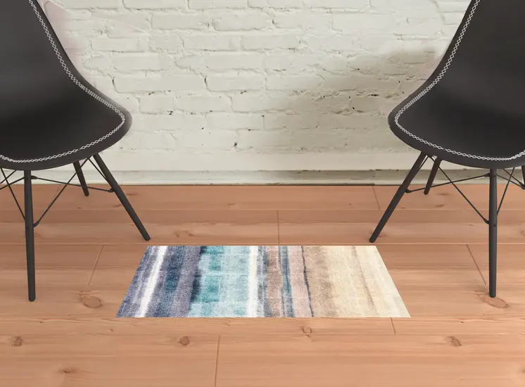 2' X 3' Turquoise Ombre Washable Area Rug With UV Protection