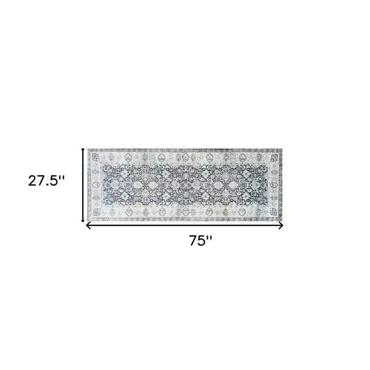 2' X 6' Gray Oriental Washable Runner Rug With UV Protection