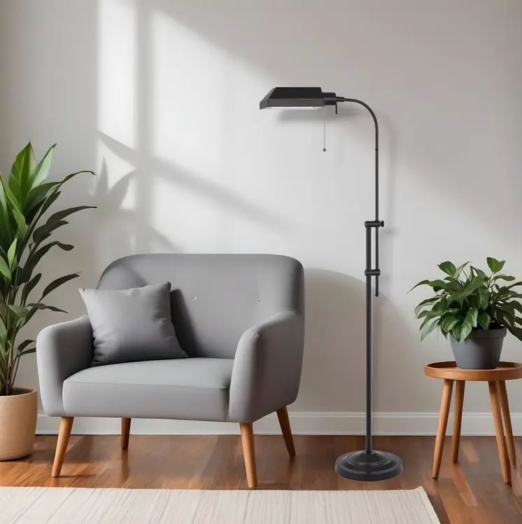 57" Bronze Metal Adjustable Floor Lamp With Bronze Metal Square Shade