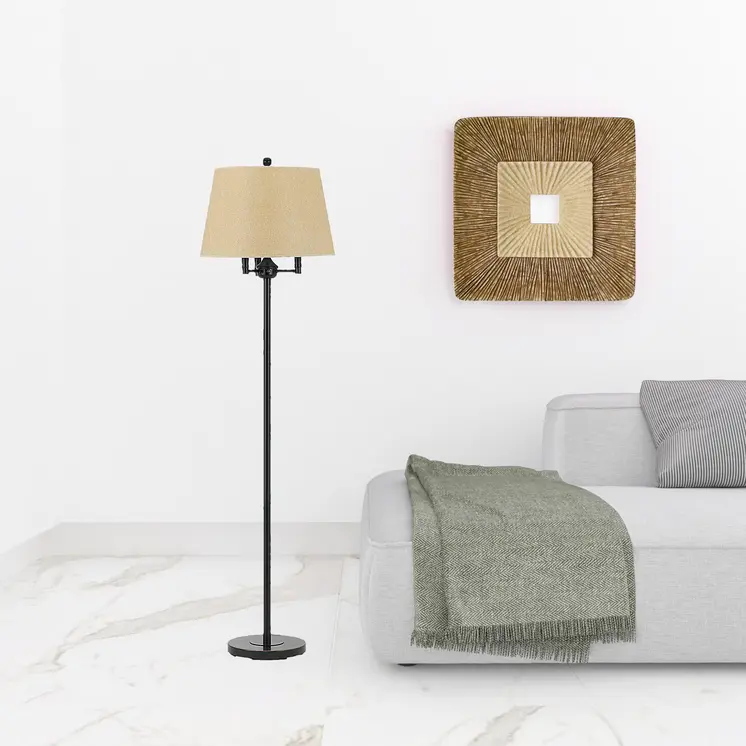 62" Bronze Four Light Floor Lamp With Beige Fabric Square Shade