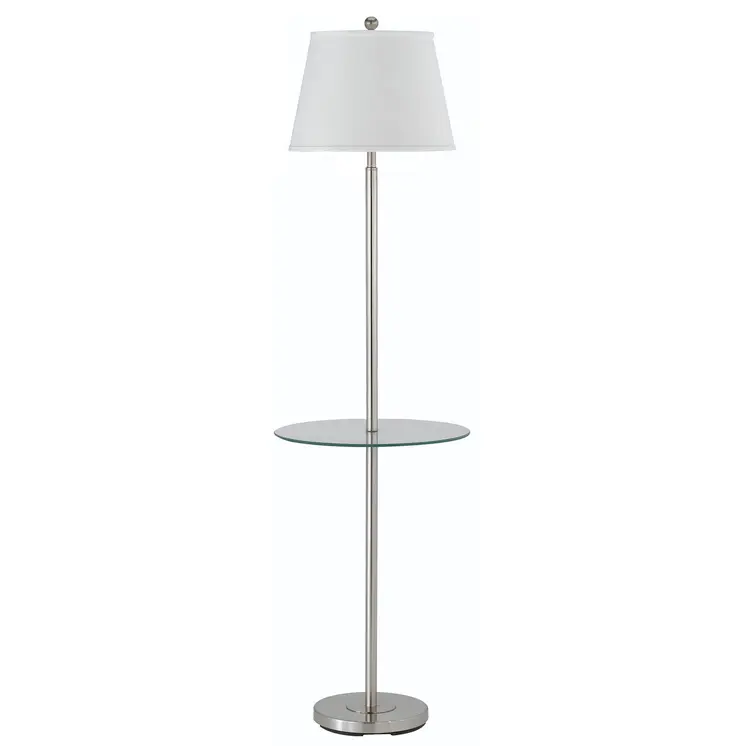 60" Nickel Metal Tray Table Floor Lamp With White Fabric Square Shade