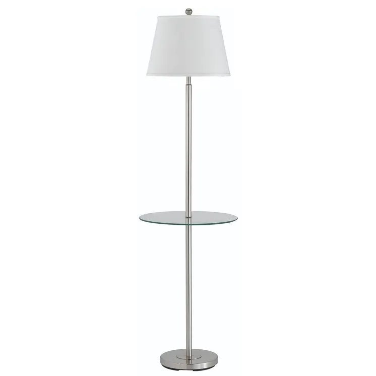 60" Nickel Metal Tray Table Floor Lamp With White Fabric Square Shade
