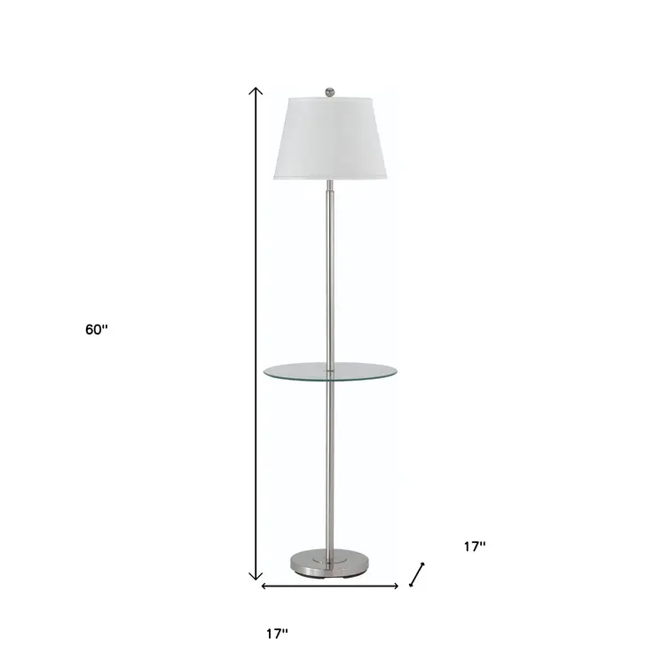 60" Nickel Metal Tray Table Floor Lamp With White Fabric Square Shade