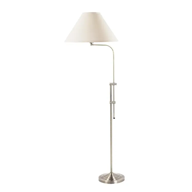 68" Nickel Adjustable Floor Lamp With White Fabric Empire Shade