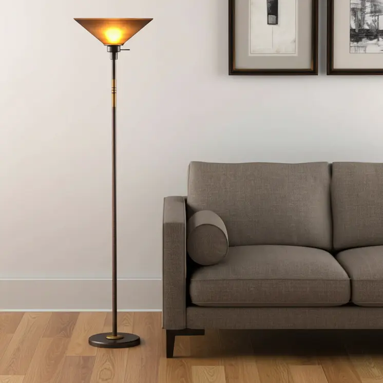 70" Rusted Torchiere Floor Lamp With Rust Frosted Glass Dome Shade