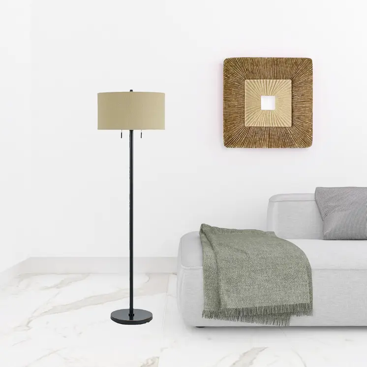 59" Bronze Two Light Traditional Shaped Floor Lamp With Brown Rectangular Shade