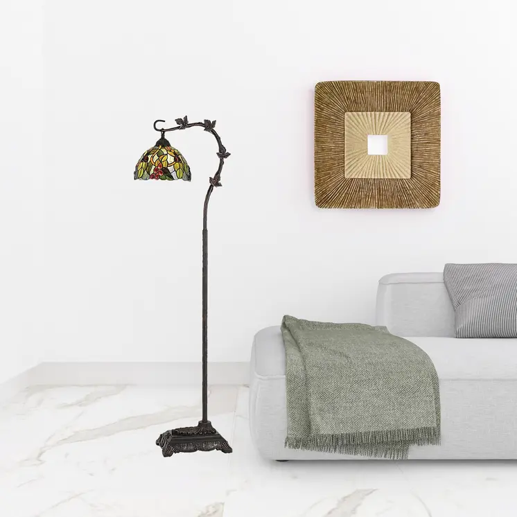61" Bronze Floor Lamp With Green And Yellow Glass Dome Shade