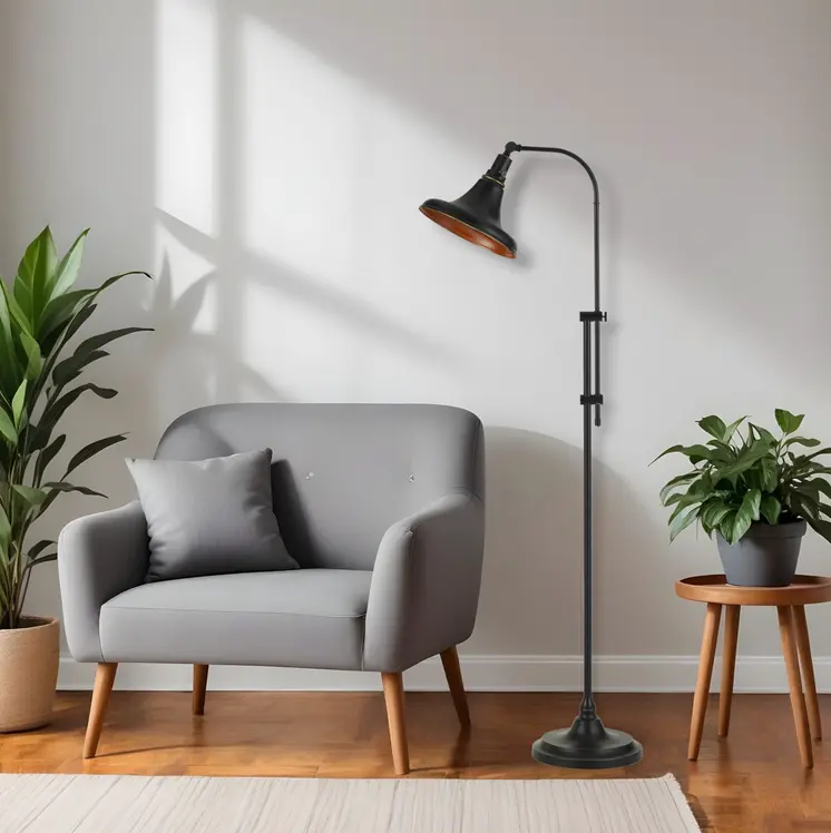 58" Bronze Metal Adjustable Floor Lamp With Bronze Metal Dome Shade