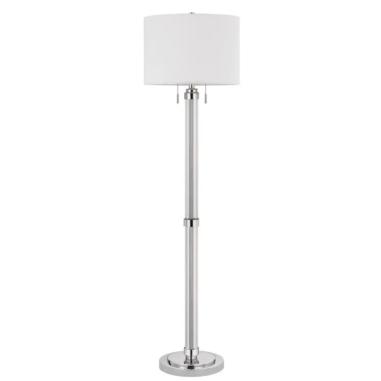 60" Chrome Two Light Traditional Shaped Floor Lamp With White Rectangular Shade