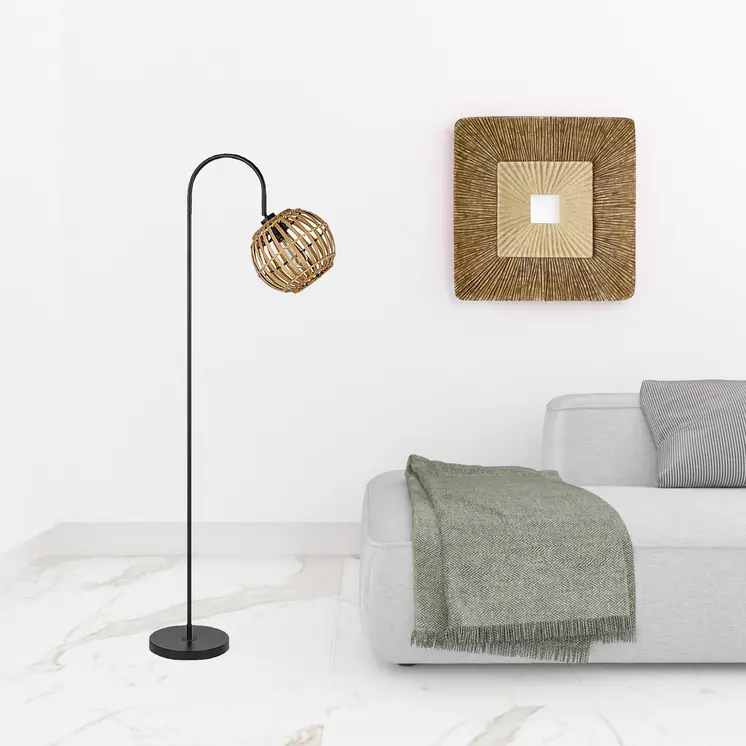 63" Black Traditional Shaped Floor Lamp With Brown Globe Shade