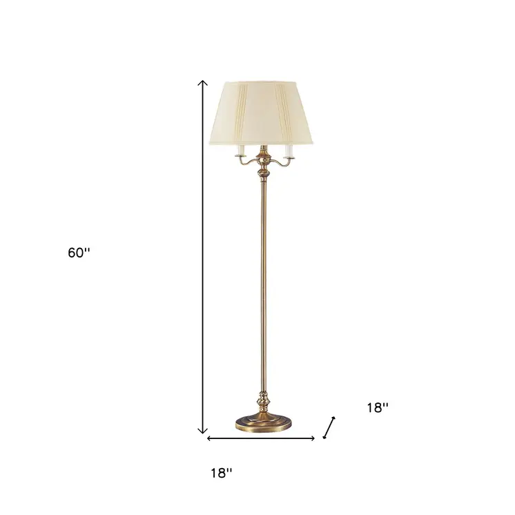 60" Bronze Four Light Traditional Shaped Floor Lamp With Beige Square Shade