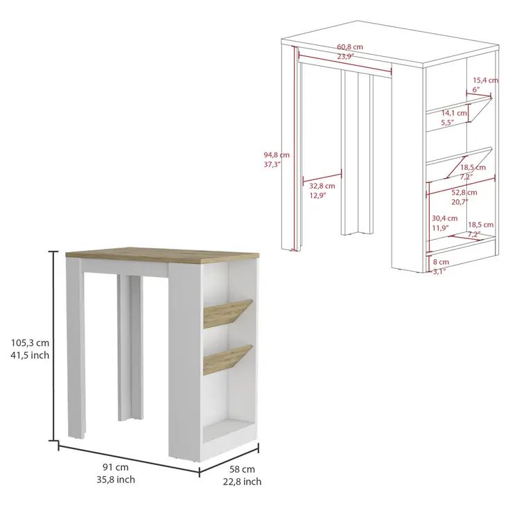 Set of Two Oak and White Wood Kitchen Island And Pantry Cabinet