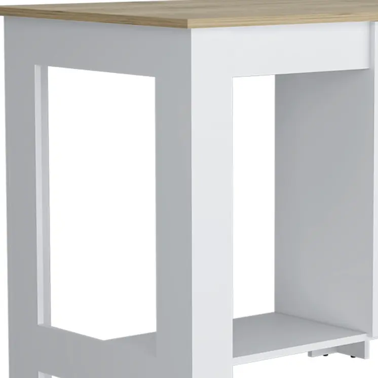 Set of Two Oak and White Wood Kitchen Island And Pantry Cabinet