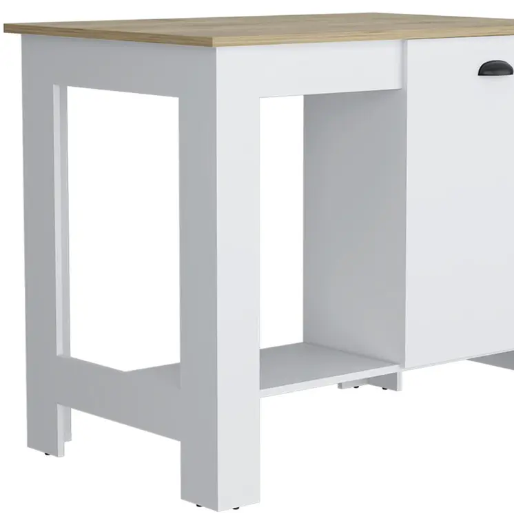 Set of Two Oak and White Wood Kitchen Island And Pantry Cabinet