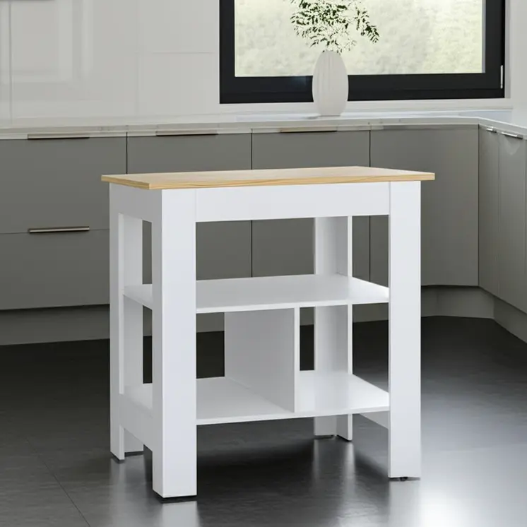 41" Natural and White Wood Kitchen Island Set With Storage