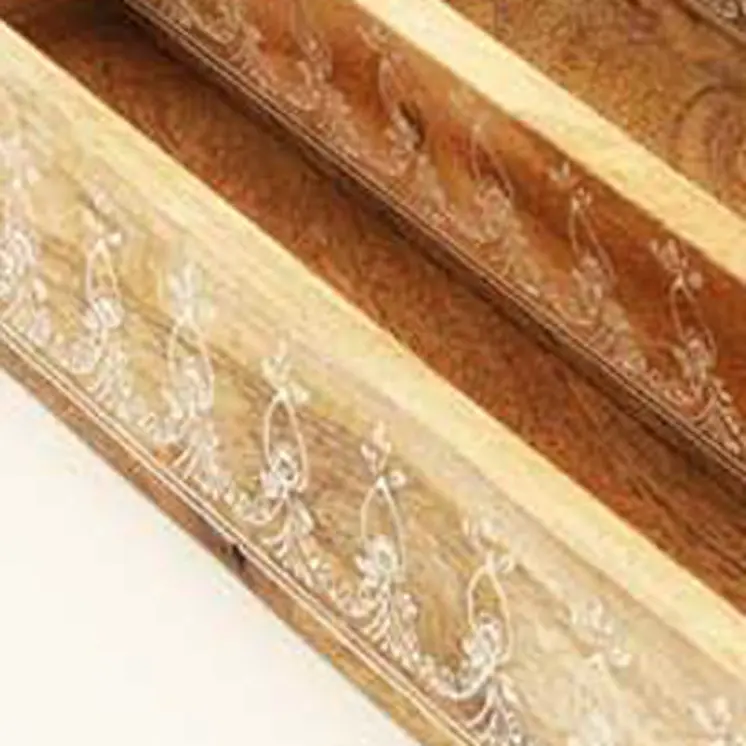 Set of Three Natural Rectangular Solid Wood Floral Handmade Serving Tray With Handles