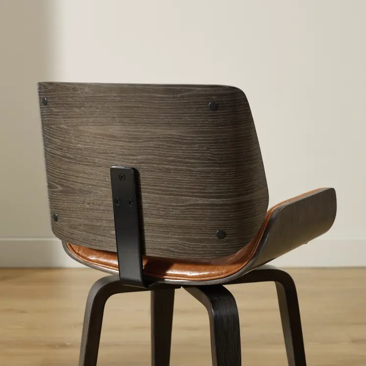 Brown and Black Upholstered Faux Leather Curved Back Dining Side Chair