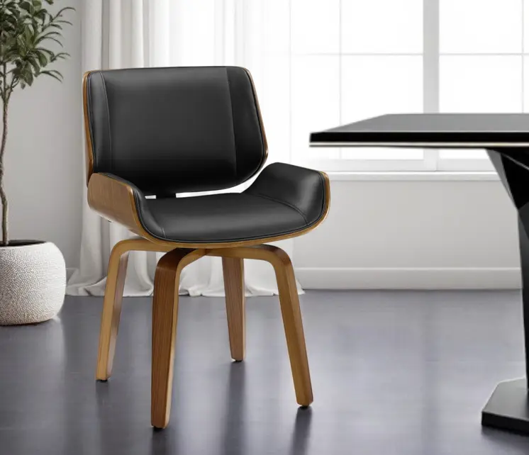 Black and Brown Upholstered Faux Leather Curved Back Dining Side Chair