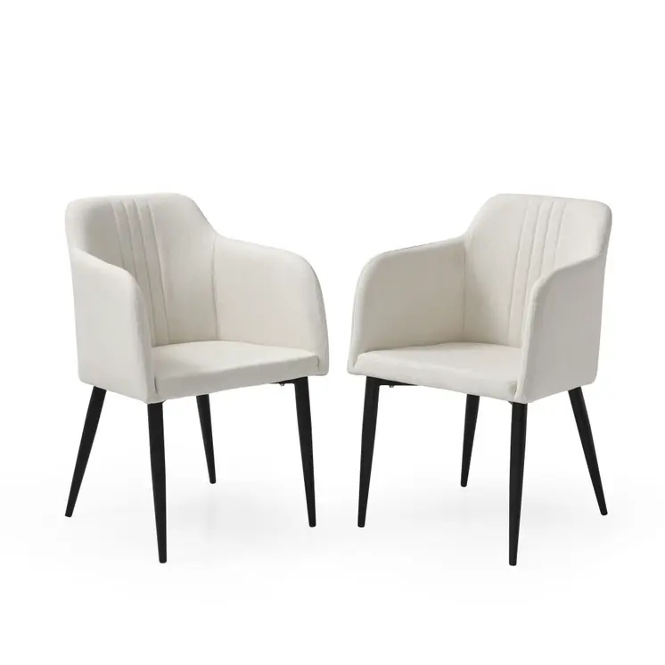 Set of Two 23" Off White and Black Upholstered Arm Chair