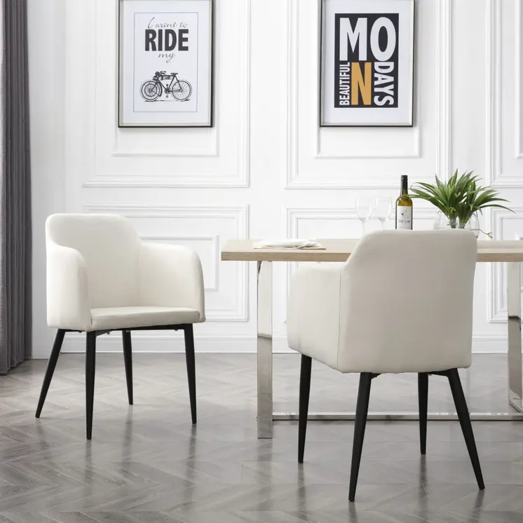 Set of Two 23" Off White and Black Upholstered Arm Chair