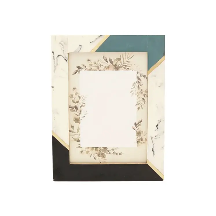 5" x 7" Beige Black And Green Geometric Resin And Solid Wood Tabletop Picture Frame