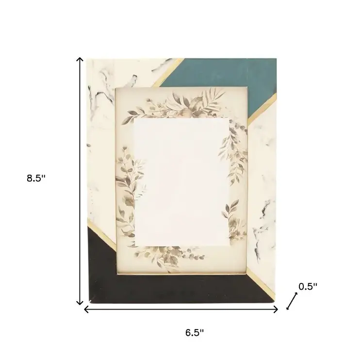 5" x 7" Beige Black And Green Geometric Resin And Solid Wood Tabletop Picture Frame