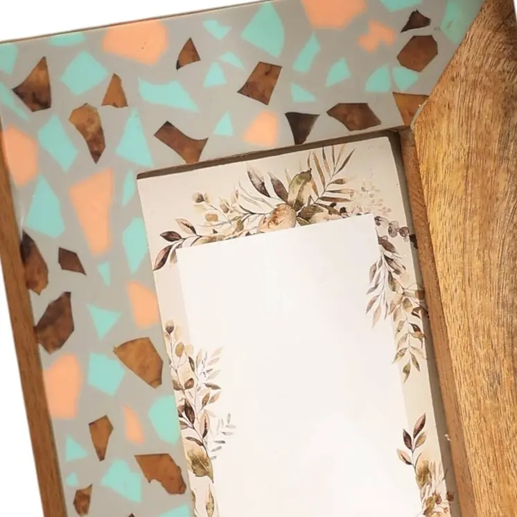 5" x 7" Gray And Natural Faux Terrazzo Resin And Solid Wood Tabletop Picture Frame