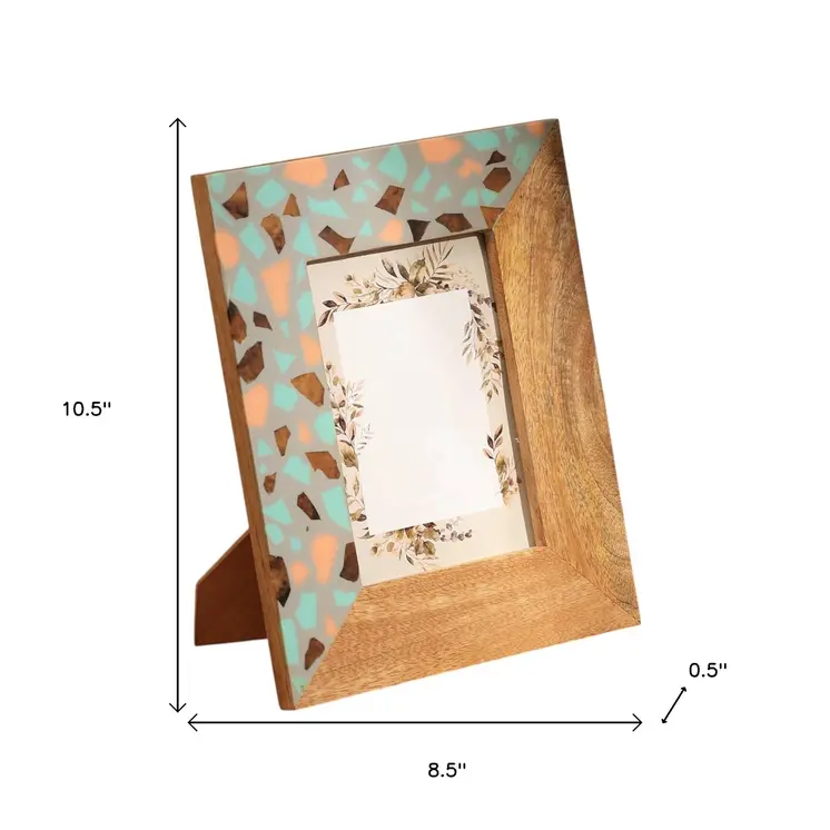 5" x 7" Gray And Natural Faux Terrazzo Resin And Solid Wood Tabletop Picture Frame