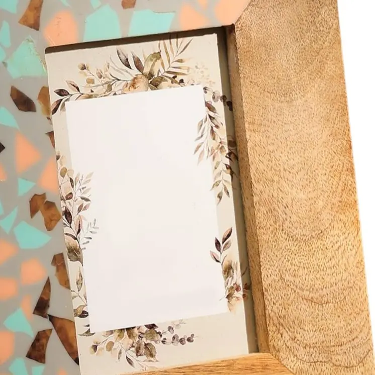 4" x 6" Gray And Natural Faux Terrazzo Resin And Solid Wood Tabletop Picture Frame