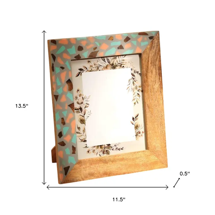 8" x 10" Gray And Natural Faux Terrazzo Resin And Solid Wood Tabletop Picture Frame