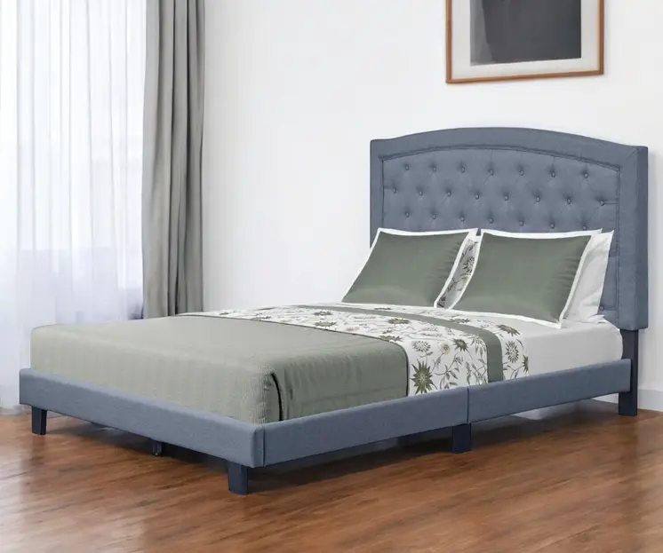 Gray Tufted Upholstered King Bed Frame