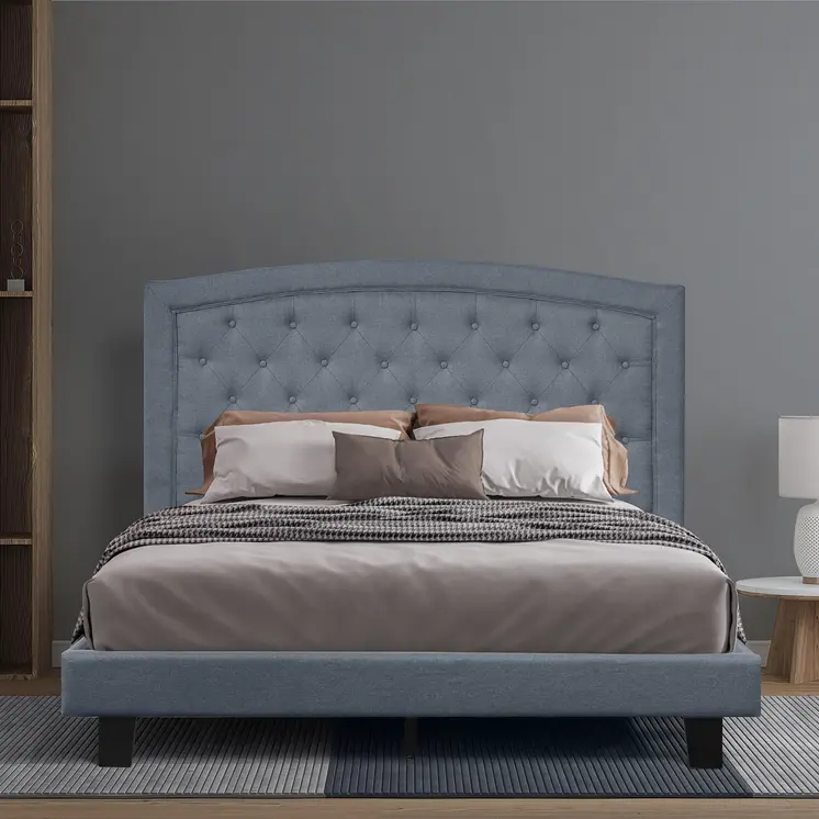 Gray Tufted Upholstered King Bed Frame