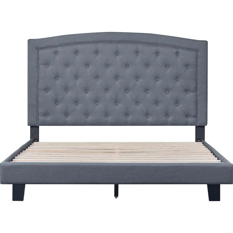 Gray Tufted Upholstered King Bed Frame