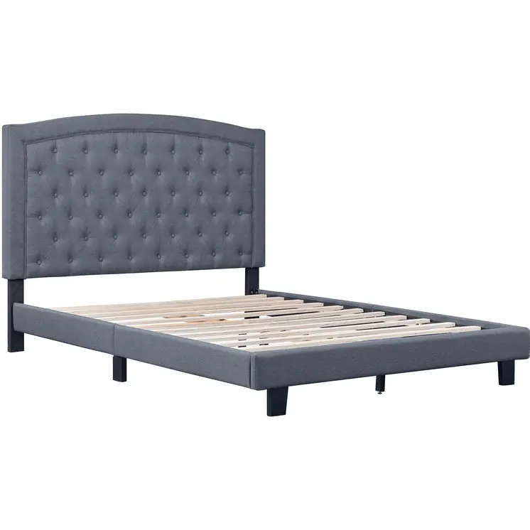 Gray Tufted Upholstered King Bed Frame