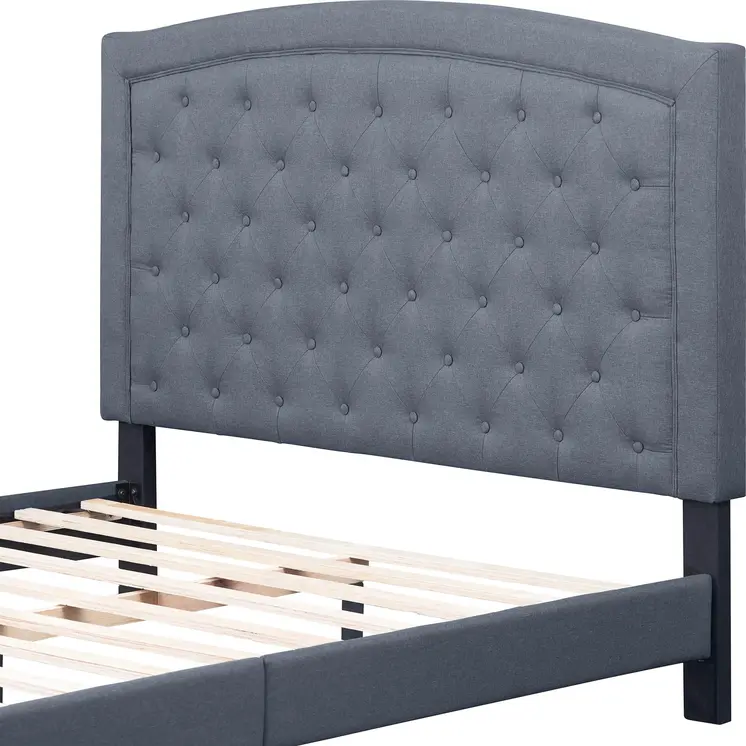 Gray Tufted Upholstered King Bed Frame