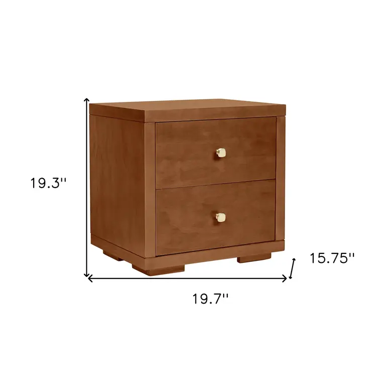 19" Brown Solid and Manufactured Wood Two Drawer Nightstand