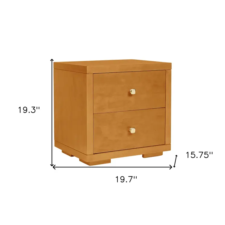 19" Oak Solid and Manufactured Wood Two Drawer Nightstand