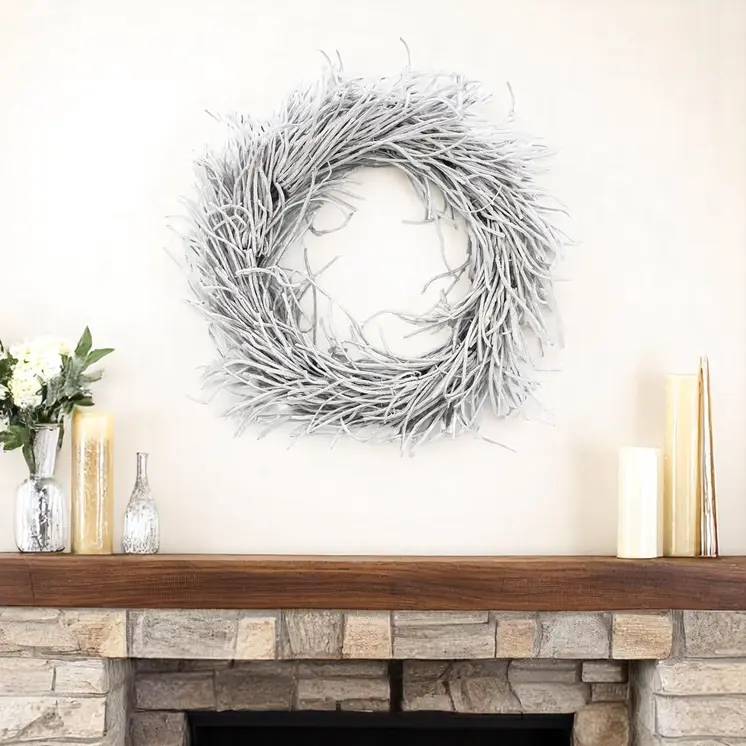 28" White Willow Dried Wreath