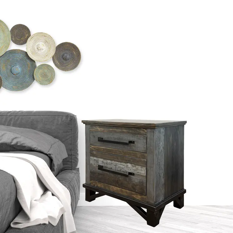 27" Brown Solid Wood Two Drawer Nightstand