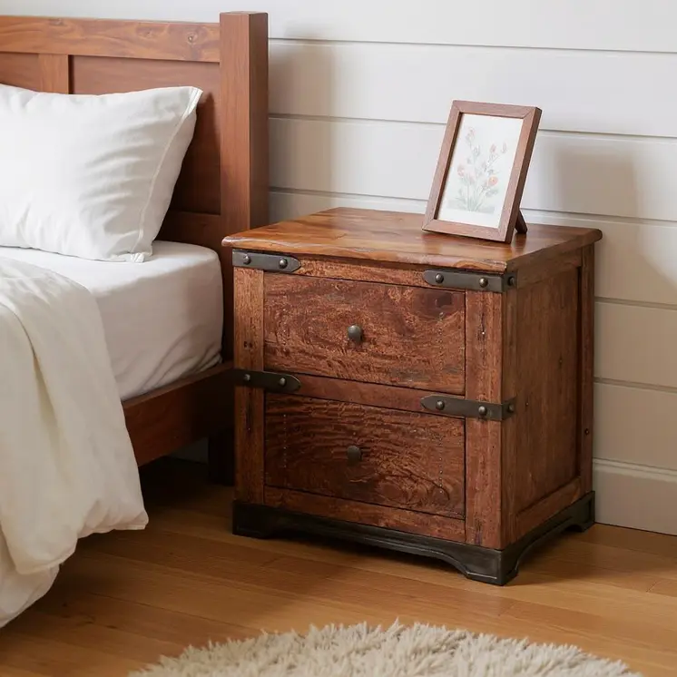 29" Wood Brown Two Drawer Nightstand