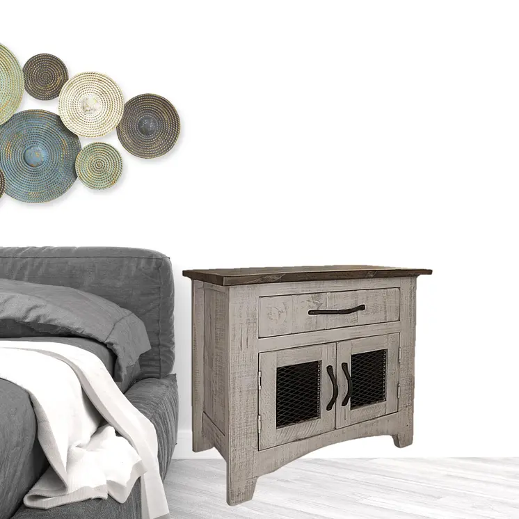 27" Gray Solid Wood One Drawer Nightstand