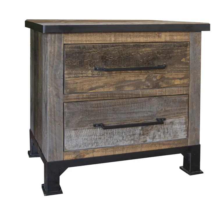 27" Gray Solid Wood Two Drawer Nightstand