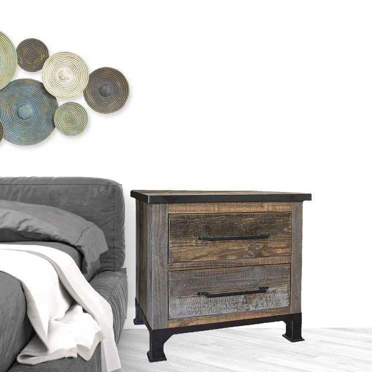 27" Gray Solid Wood Two Drawer Nightstand