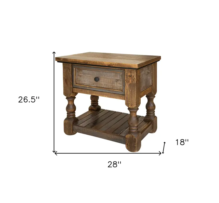 27" Brown Solid Wood One Drawer Nightstand